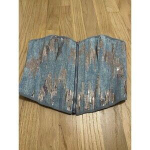 Jean Sequin Y2K Lace Up Corset Top